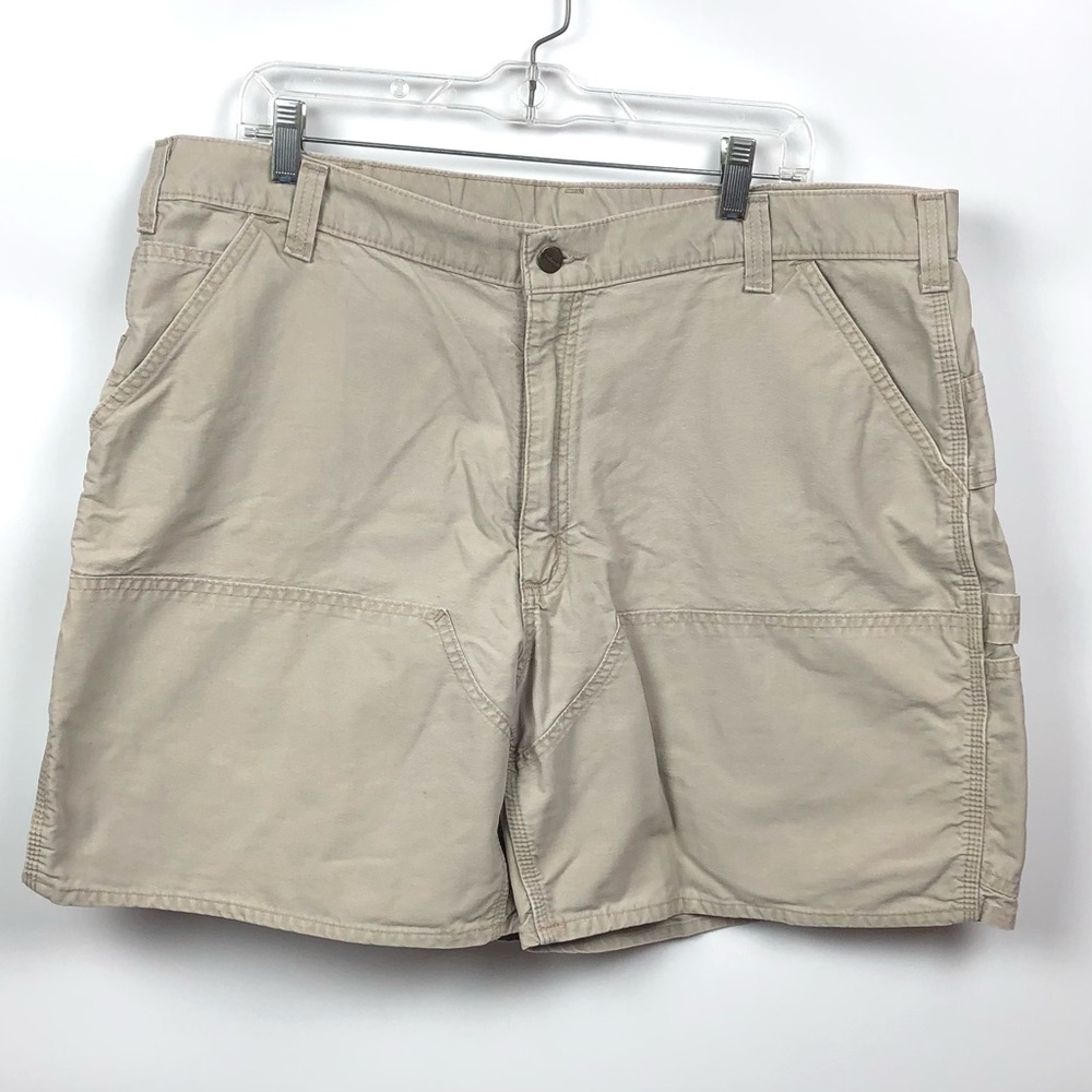 Carhartt Shorts Double Knee Carpenter Style 7” inseam Lt Tan VTG Mens Size 40 - Picture 2 of 16